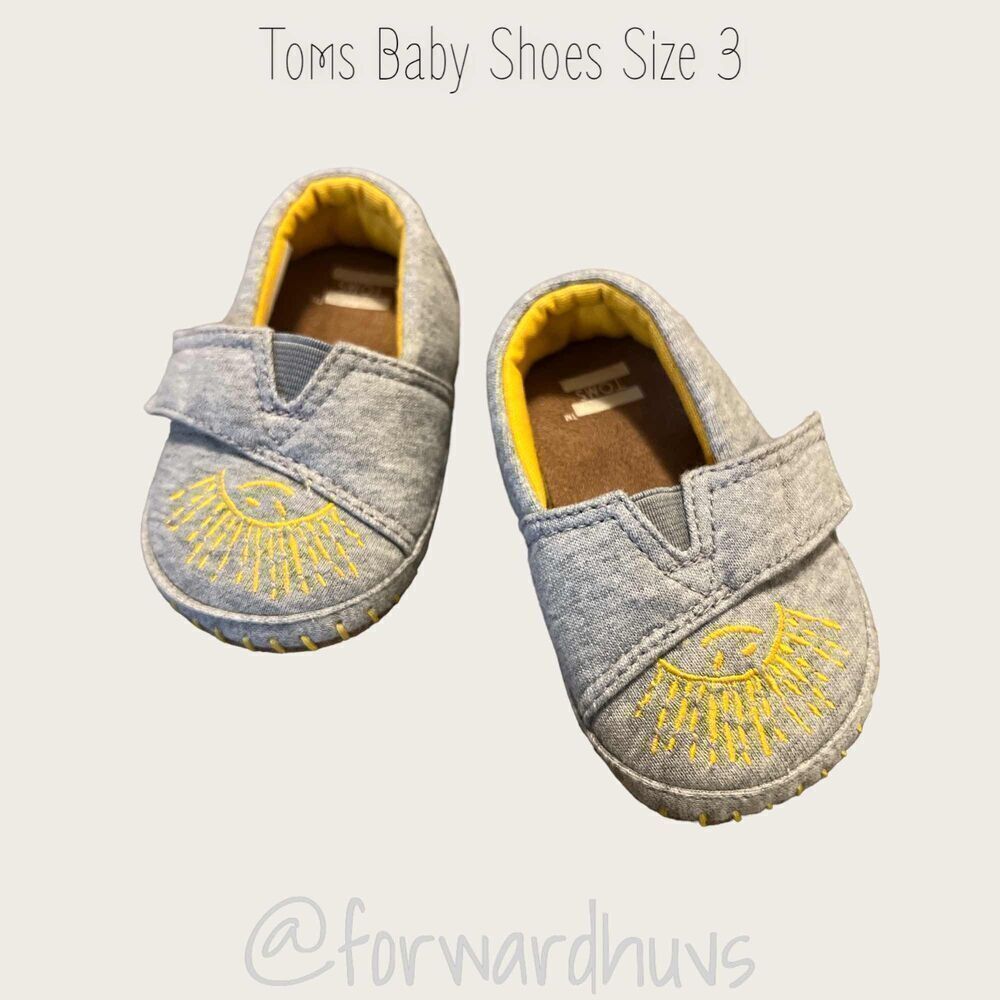 Toms Gray Baby Shoes with Yellow Sunshine - Size 3